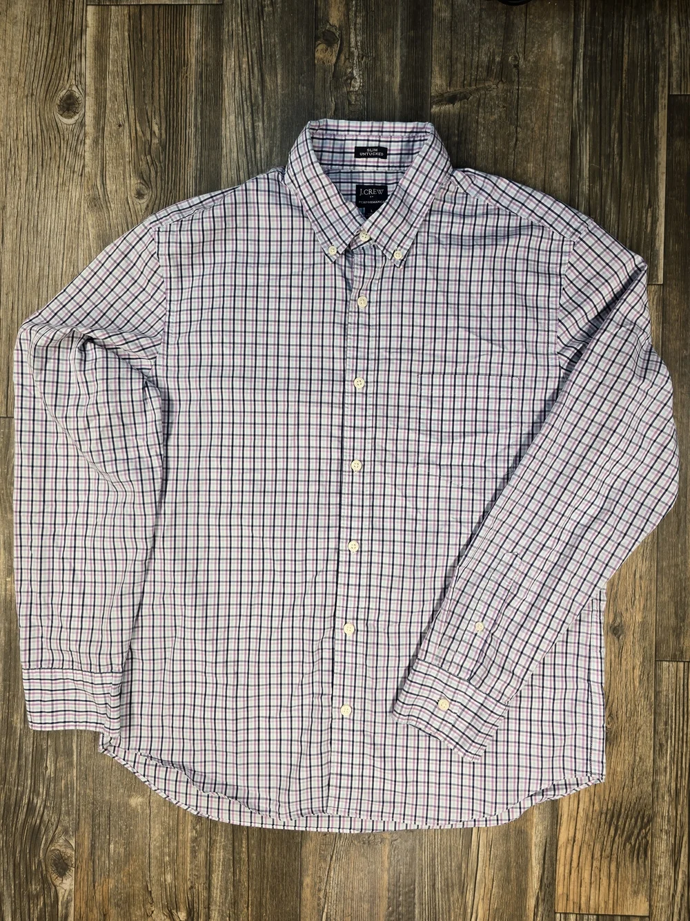 J. Crew Men's Button-Down Plaid‎ Shirt - Purple/Blue/White/Black Size Large